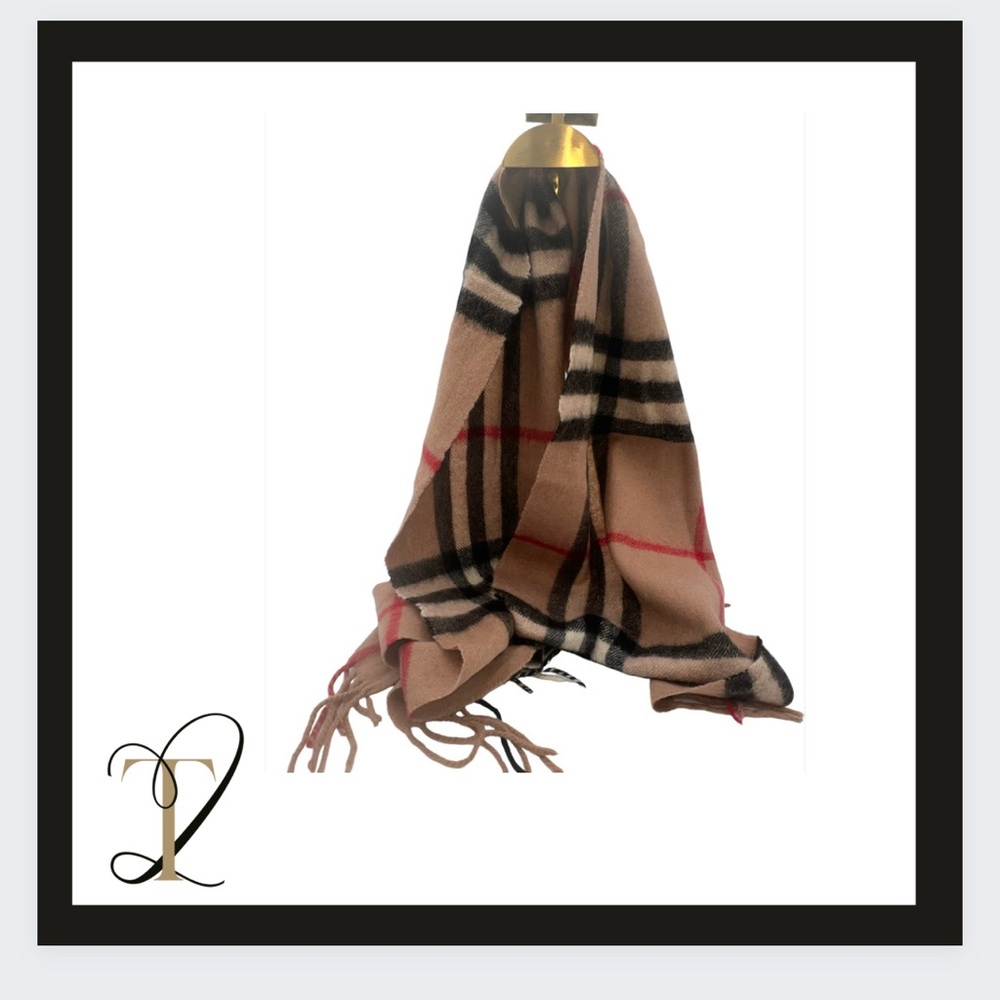 Authentic Burberry 100% Cashmere Scarf - Large Camel Check